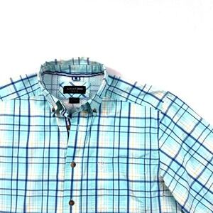 Ariat Pro Series Short Sleeve Plaid Button Down Shirt Turquoise Blue Mens Small